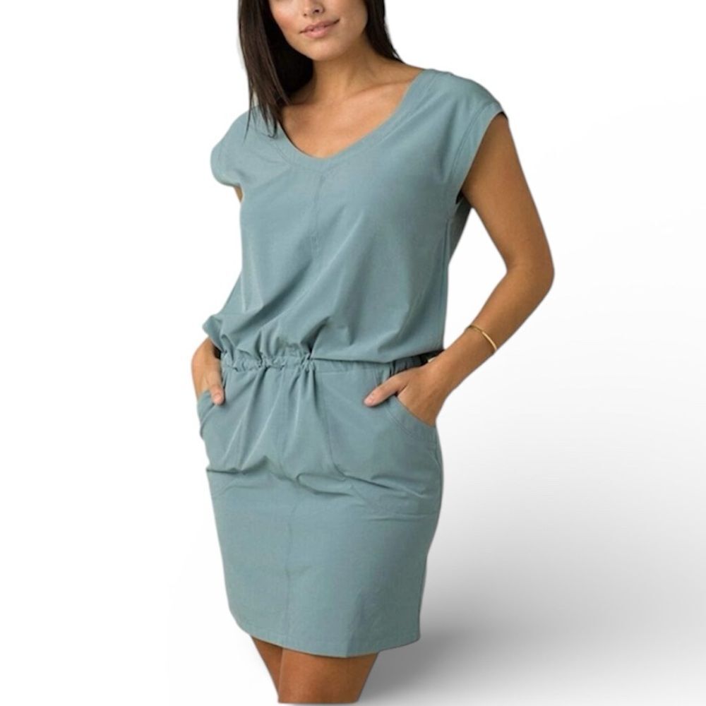 Women’s Casual V-Neck Drawstring Waist Dress in Sage